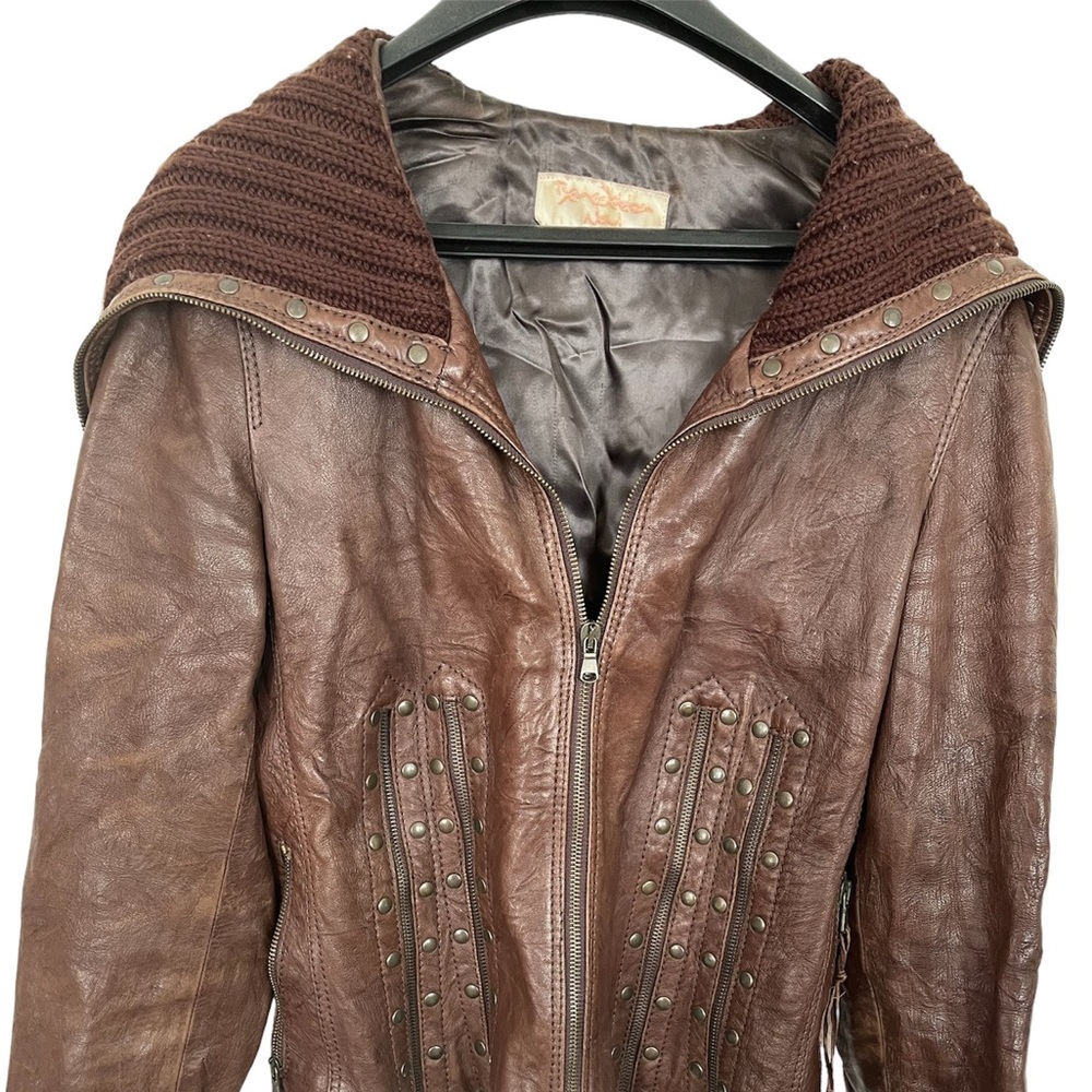 Lush, Italian lamb leather moto style jacket with knit collar. Size 44.